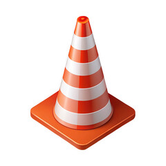 Striped road cone isometric icon on transparent background