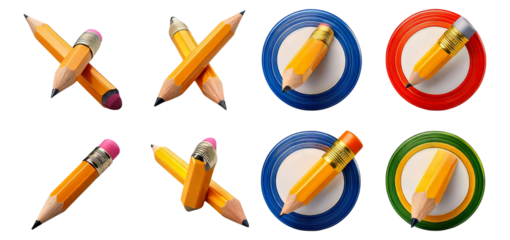 Colorful Pencils Arranged in Unique Patterns on Circular Backgrounds, Isolated on Transparent, white background