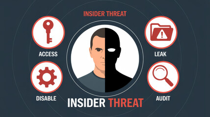 Insider Threats infographics: A digital illustration that visually dissects the complex dangers of internal data breaches, revealing access points and the tools used by malicious actors.