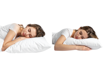  A young woman sleeping on a pillow, isolated on a transparent background