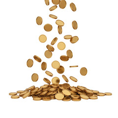 Dynamic Scene of Falling Golden Coins in Motion