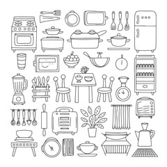 Set of kitchen themed doodle on white background. Hand drawn abstract doodle isolated on white background.