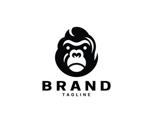 Gorilla head logo black and white in flat layout