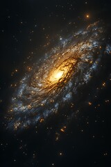 69. A captivating cosmic scene showcasing a galaxy filled with bright stars and swirling clouds of interstellar gas. The event horizon of a black hole creates a dark focal point in the center, 