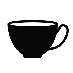 tea cup vector silhouette icon, black and white illustration of food.