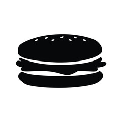 veggie burger vector silhouette icon, black and white illustration of food.