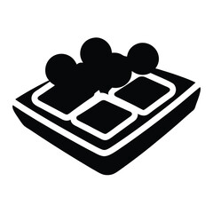 waffle with berries vector silhouette icon, black and white illustration of food.