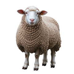 Fototapeta premium Curly-Coated Sheep Standing Upright on White Background