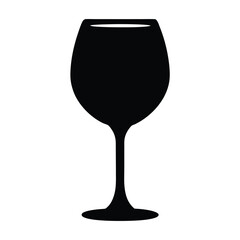wine glass vector silhouette icon, black and white illustration of food.