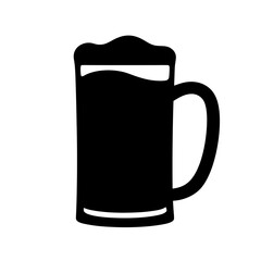 beer mug vector silhouette icon, black and white illustration of food.
