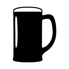 beer mug vector silhouette icon, black and white illustration of food.