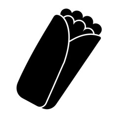 burrito vector silhouette icon, black and white illustration of food.