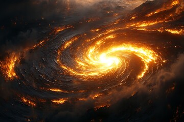 86. A dramatic depiction of a galaxy in chaos, with stars spiraling inward towards the event horizon of a black hole. The vibrant colors of interstellar clouds create an explosion of brilliance 