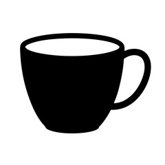 cup of coffee vector silhouette icon, black and white illustration of food.