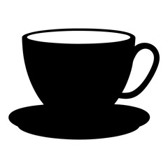cup of coffee vector silhouette icon, black and white illustration of food.