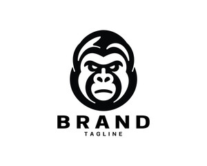 Gorilla head logo in fun flat branding style