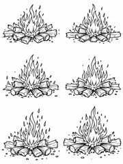 Burning Logs Campfire Warmth Wood Fire Line Art.eps