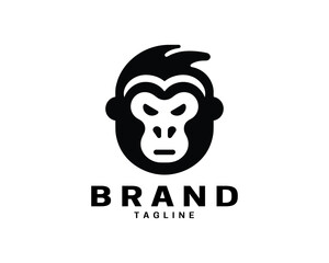 Gorilla head logo vector in flat black tone