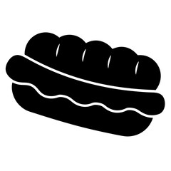 meatball sub vector silhouette icon, black and white illustration of food.