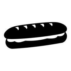 meatball sub vector silhouette icon, black and white illustration of food.