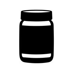 peanut butter jar vector silhouette icon, black and white illustration of food.