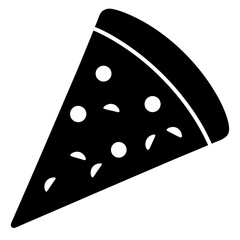 pizza slice vector silhouette icon, black and white illustration of food.