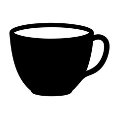 tea cup vector silhouette icon, black and white illustration of food.