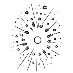 Monochrome Burst: Abstract Geometric Design with Starry and Floral Elements