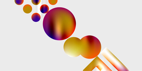 Abstract colorful spheres, lines create dynamic composition. Gradient hues suggest movement, light interplay. Modern digital art.