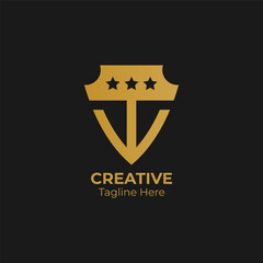 Letter VT shield luxury designs. Initials letter VT shield logo inspiration. 