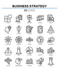 Business strategy icon collection set. Containing business, planning, strategy, strategic plan, brainstorming, analysis, statistics icon. Simple line vector.
