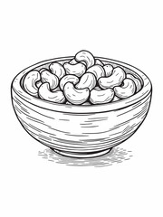 Cashews in a wooden bowl line art drawing.eps