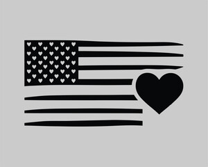 USA patriotic heart vector illustration with stripes and flag elements representing love and national pride