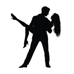 Silhouette of a Romantic Couple Dancing Close Embrace