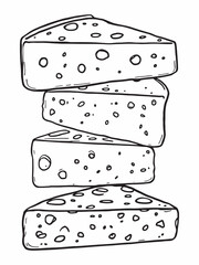 cheese line art drawing simple dairy food illustration.eps