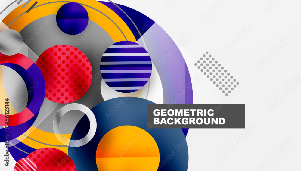 Poster abstract geometric composition. circles, gradients, vibrant colors create modern design. minimalist 