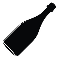 champagne bottle vector silhouette icon, black and white illustration of drinks.