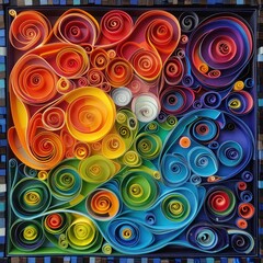 Colorful paper swirls create a vibrant abstract design.