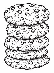 Chocolate chip cookies stacked line art drawing.eps