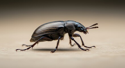 Naklejka premium Dark Beetle Close-up: A Detailed Macro Study