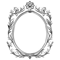 Elegant Floral Frame Illustration with Oval Center for Decorative Designs