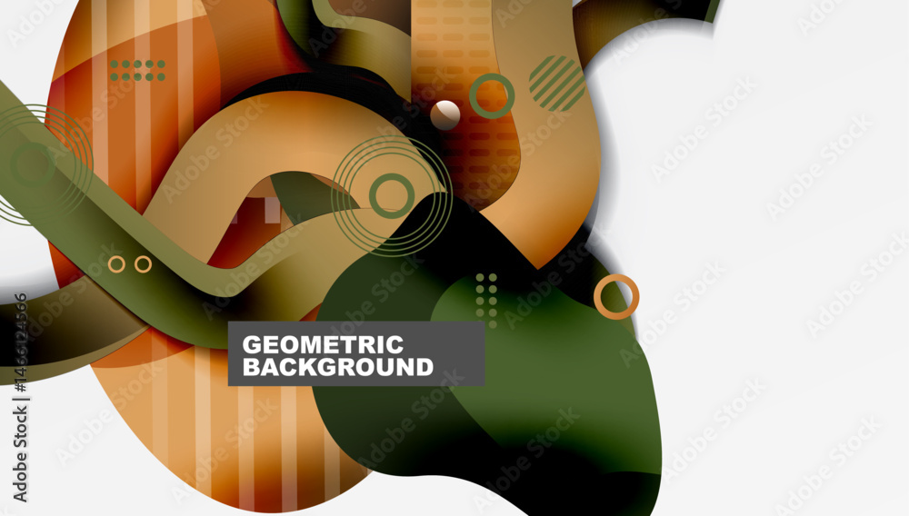 Poster Abstract design features flowing shapes, warm colors, geometric patterns. Modern aesthetic, suitable for backgrounds, presentations.