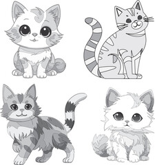set of different cats vector icons, collection of cartoon cats, cat poses, cat stickers, animal, pets, kitten, lovely pets, meow