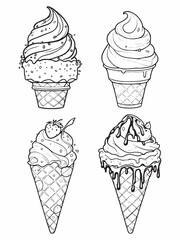 chocolate vanilla and strawberry flavor line art drawing.eps