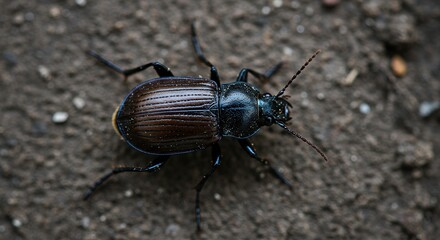 Fototapeta premium Ground Beetle: Detailed Close-Up, Dark and Moody Macro Photography