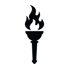 Black Torch with Flickering Flame. Ideal for use as a tattoo, icon, web graphic design, and infographic concepts.