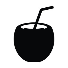 coconut drink vector silhouette icon, black and white illustration of drinks.