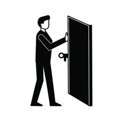 Person Unlocking Door with Key Illustration