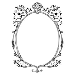 Decorative floral frame with oval space for text or image, botanical illustration