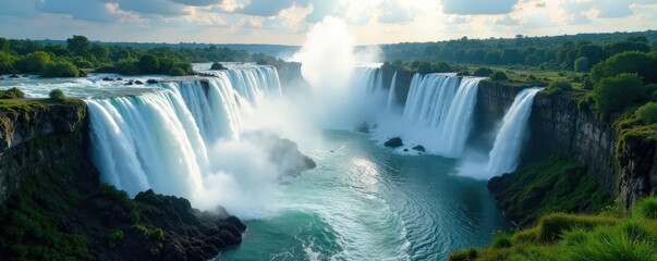 Fototapeta premium Majestic Victoria Falls from above, Zambezi's powerful deluge, africa, travel